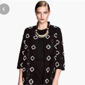 NWT beaded embroidered open jacket cardigan in black and white